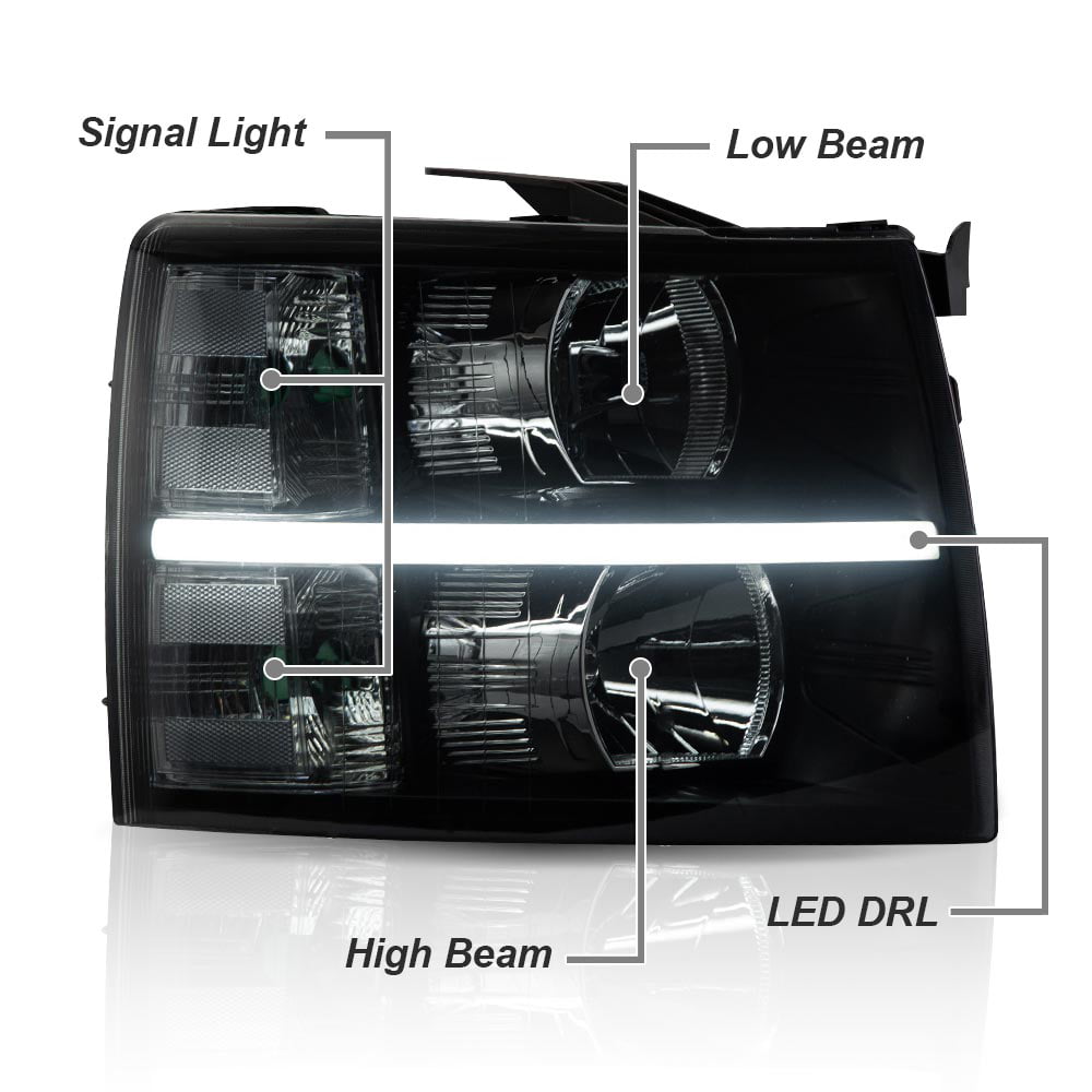 Classic G-Plus LED DRL Headlights Fit for 2007-2014 Chevy Silverado 2500 3500 & HD Models/2007-2013 Chevy Silverado 1500 Bumper Headlamp