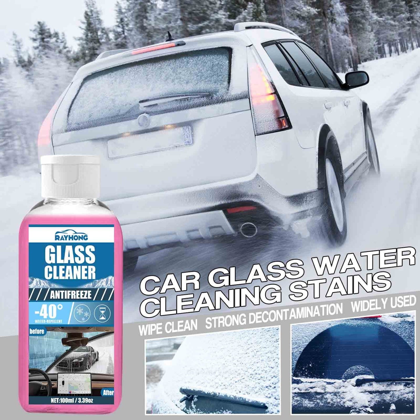 Versatile Thsue Car Antifreeze Glass Water: Fast Snow Melting, Clear Vision, Lubricating Brush(100ml)