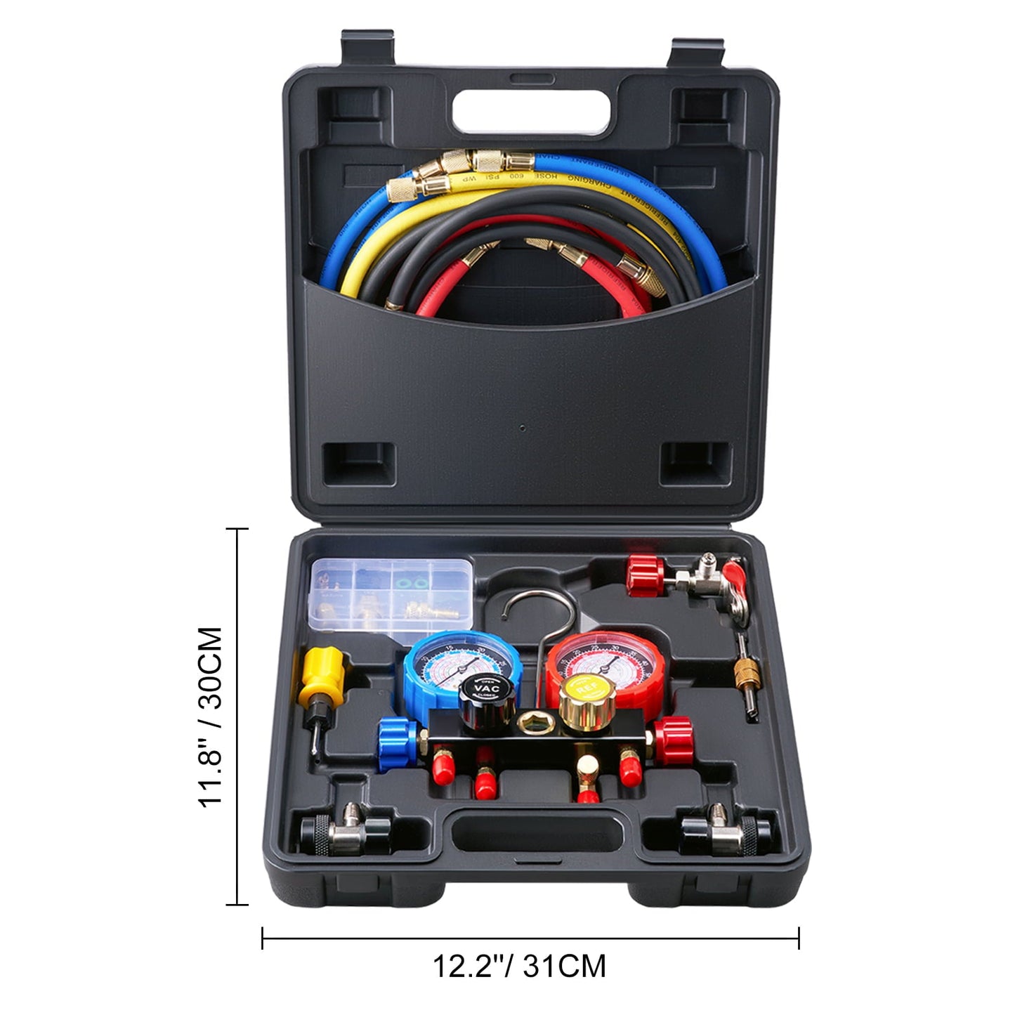 Versatile BENTISM 4-Way AC Manifold Gauge Set Fit R134A R22 R12 R502 Refrigeration Charging with Portable Case 4PCS Hoses for Air-Conditioning Refrigerator Maintenance