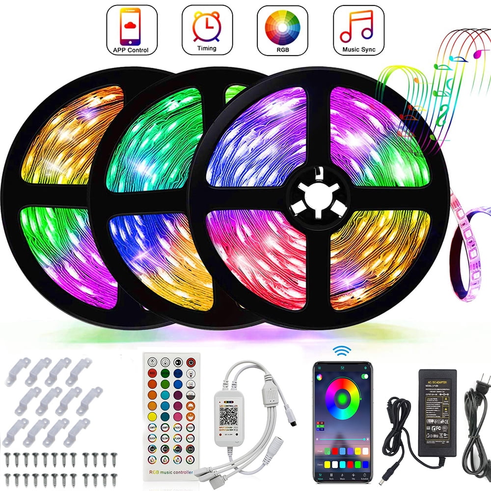 Versatile LED Strip Lights, 3 Rolls x 5 meter RGB Colored Rope Light Strip Kit with Remote and Control Box for Room, Ceiling, Bedroom