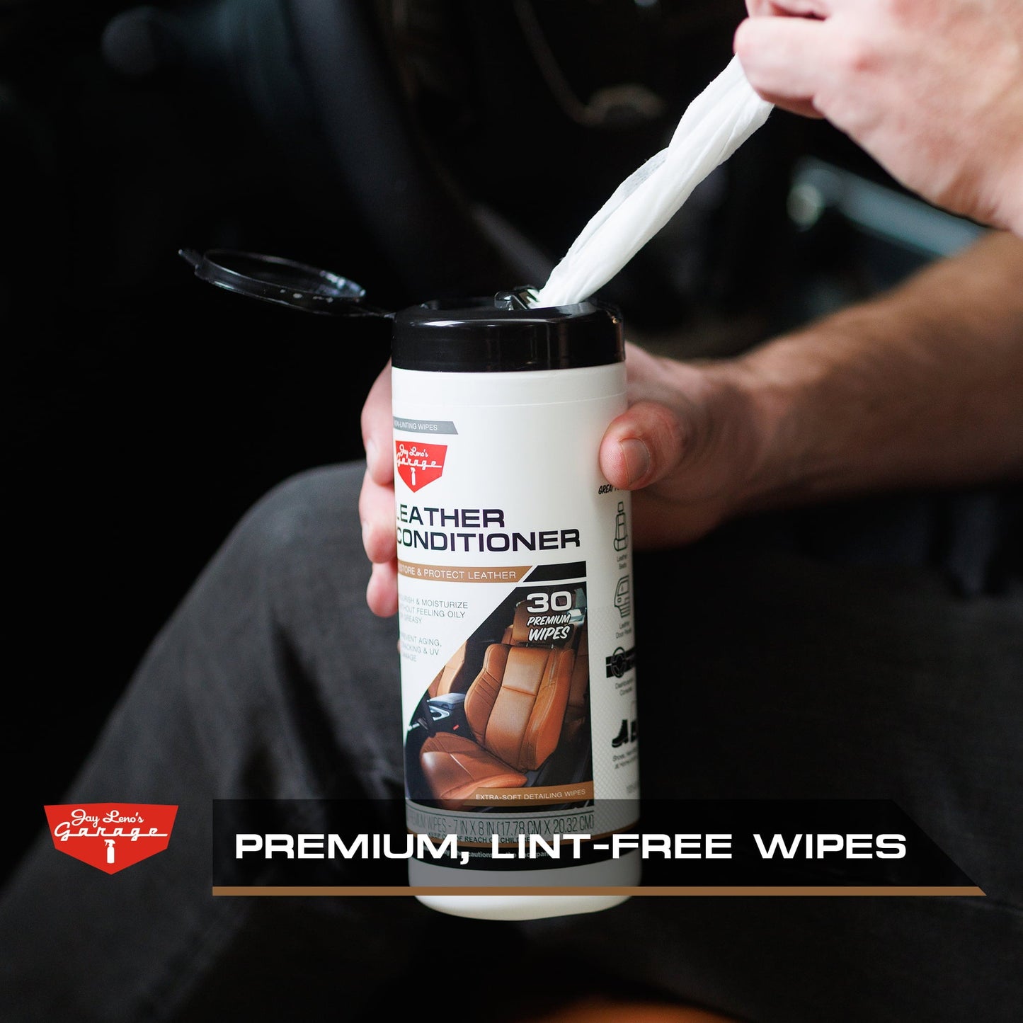 Versatile Jay Leno's Garage Leather Conditioner Wipes (30 Count) - Protect & Restore Car Leather Surfaces