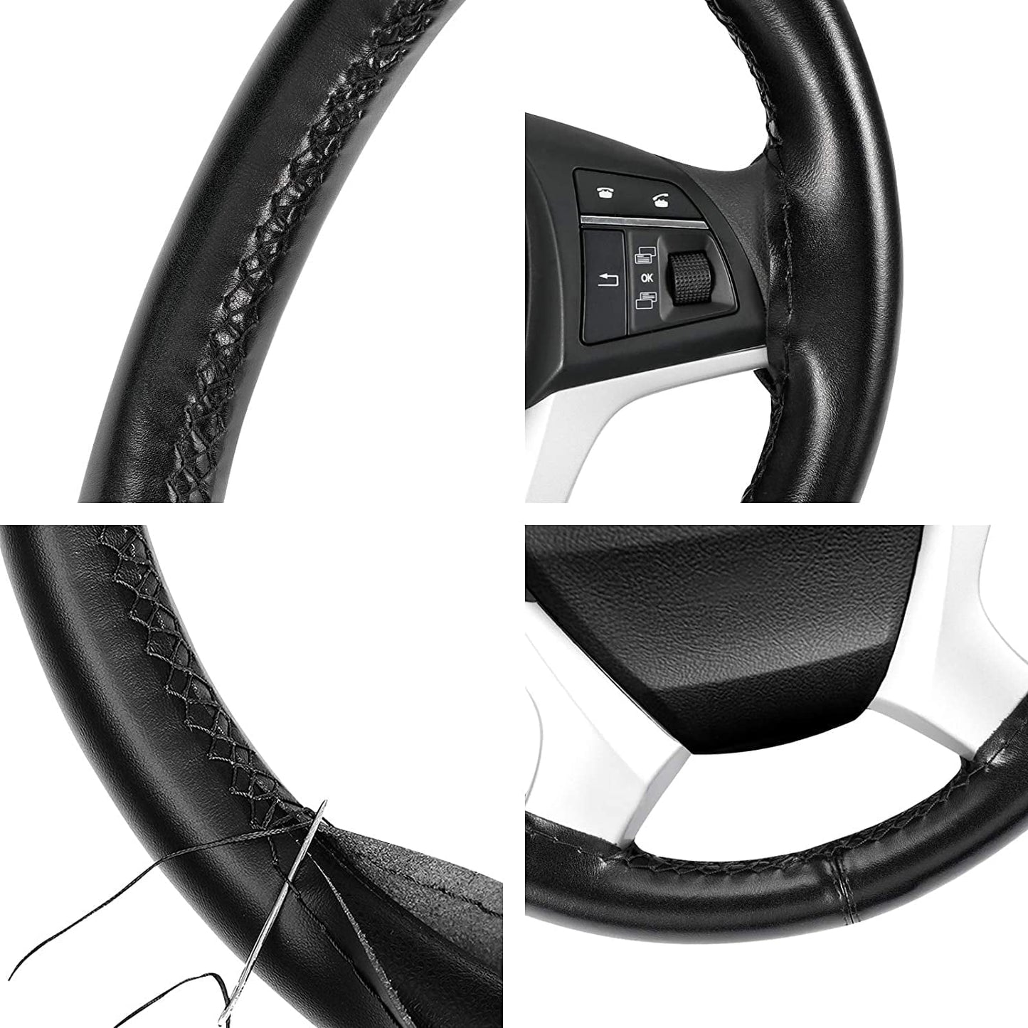 Versatile For Honda Civic 2006-2021-Replacement Leather Steering Wheel Cover Black 15''