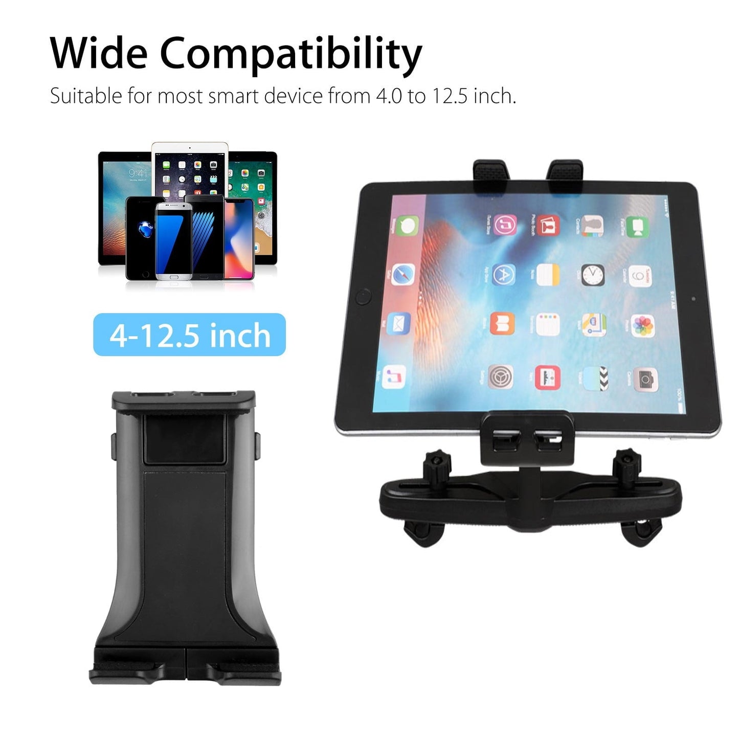 Versatile Car Headrest Tablet Holder, EEEkit Universal Adjustable Car Seat Headrest Tablet Mount Holder Fit for Apple iPad Air Mini, Samsung Galaxy Tab, Kindle Fire, Nintendo Switch, and 4.0"-12.5" Tablet