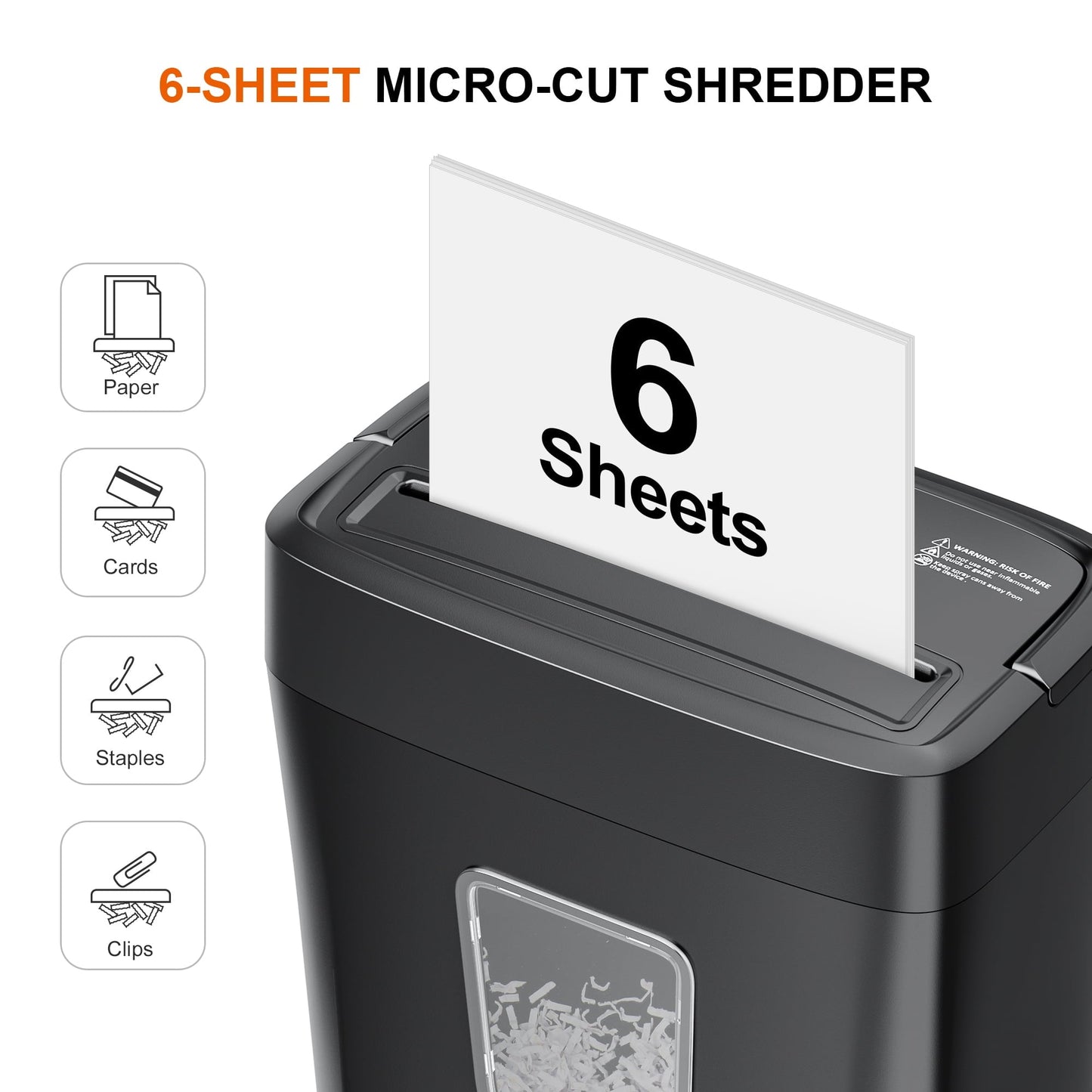 Classic Bonsaii 6-Sheet Micro-Cut Paper Shredder for Home Office Use with Portable Handle