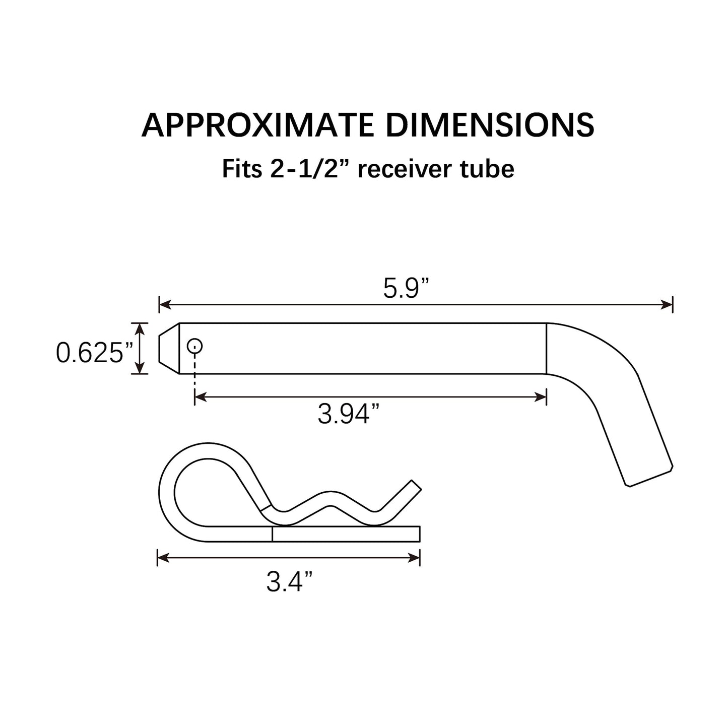 Classic Hyper Tough 5/8 inch Hitch Pin and Clip with Clip Hole, Galvanized, Trailer