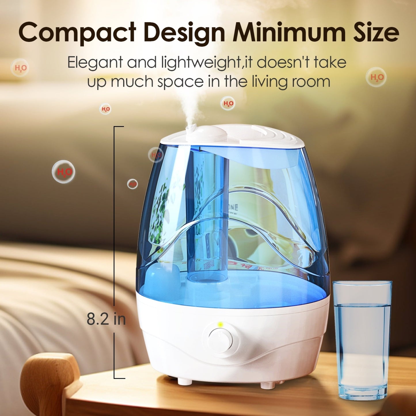 Versatile Humidifiers for Bedroom Mideum Room Home, 3.2L Cool Mist Top Fill Ultrasonic Humidifier for Baby and Plants, with Aroma Pad , Auto Shut-off, White