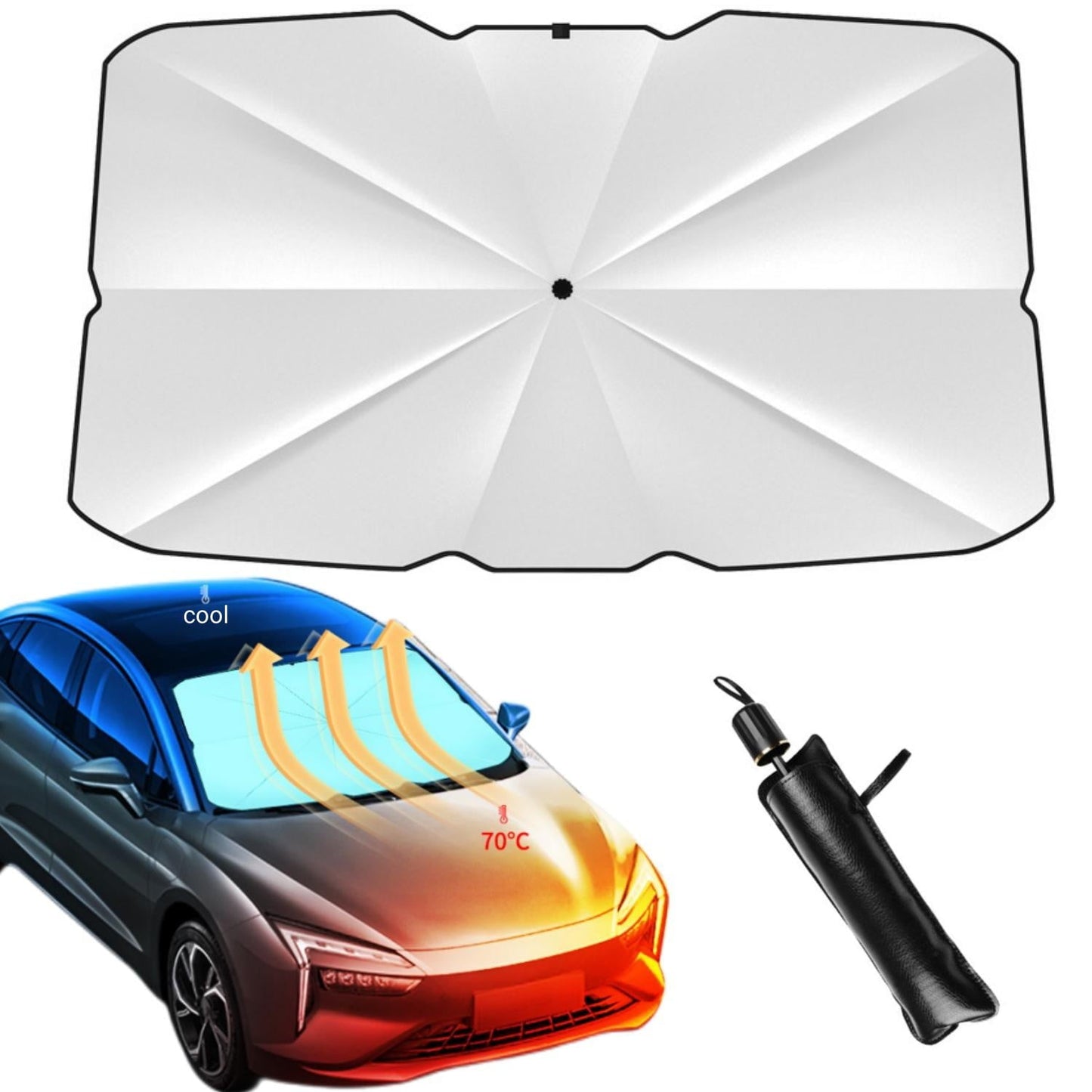 Versatile Home Times Windshield Sun Shade,Summer Foldable Umbrella Car Sun Shade Cover for Car Front Window (Heat Insulation Protection),Trucks/Cars/Auto Windshield Covers  (57*31'',Large,Silver)