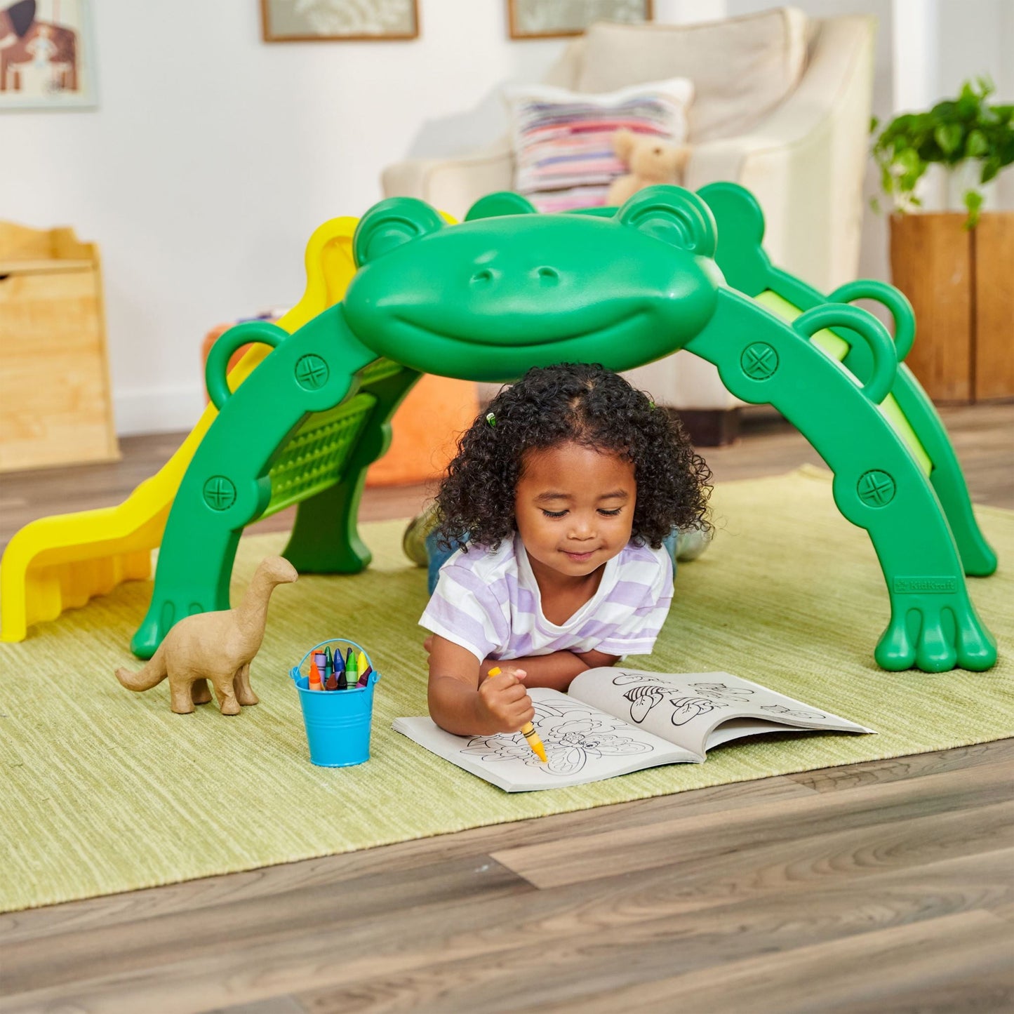 Versatile KidKraft Hop and Slide Frog Toddler Climber for Indoor/Outdoor, Green, For Ages 1.5-3 Years