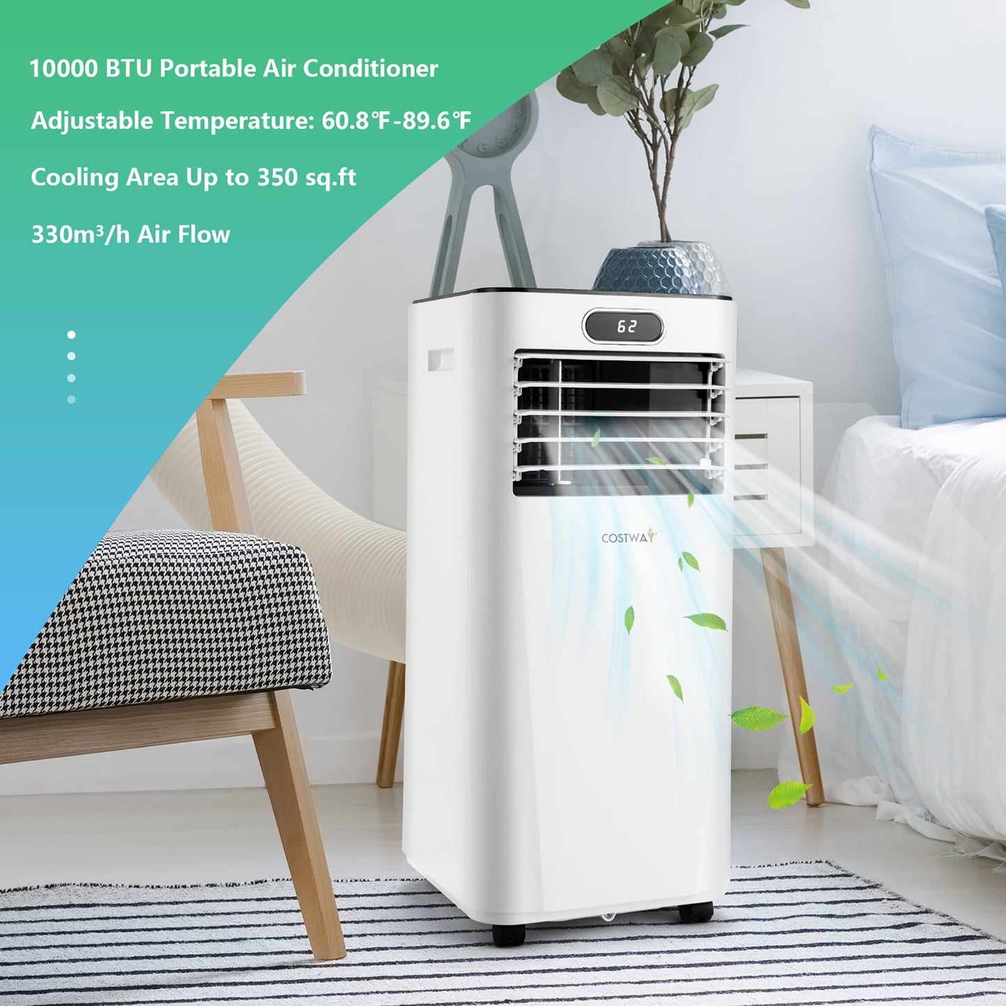 Classic Costway 6000 BTU (10000 BTU ASHRAE) Portable Air Conditioner w/ Remote Control 3-in-1 Air Cooler w/ Drying White