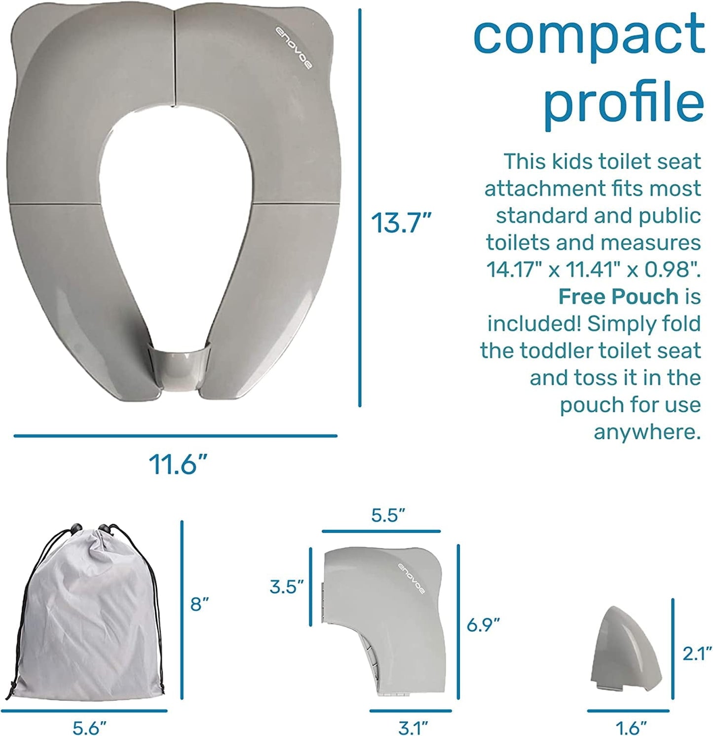 Classic Enovoe Foldable Toddler Potty Seat - Portable Travel Potty Training Toilet Seat for Boys and Girls - Comfortable Non-Slip Attachment in Grey - Ideal Toddler Toilet Seat for Travel