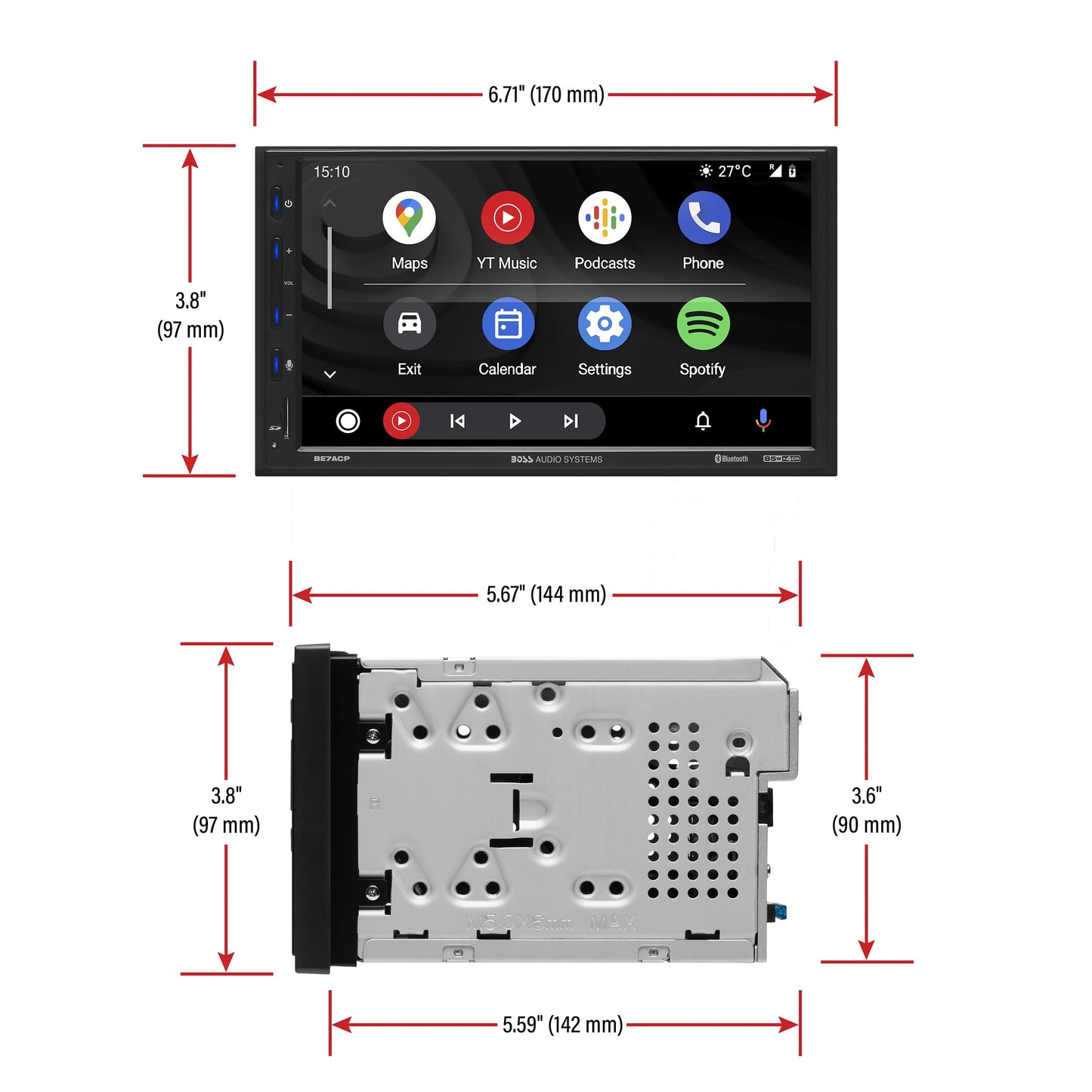 Classic BOSS Audio Systems Elite BE7ACP-C Car Audio Stereo System - Apple CarPlay, Android Auto, 7 inch Double Din, Touchscreen, Bluetooth Head Unit, Radio Receiver, No CD Player, Backup Camera, for Amplifier