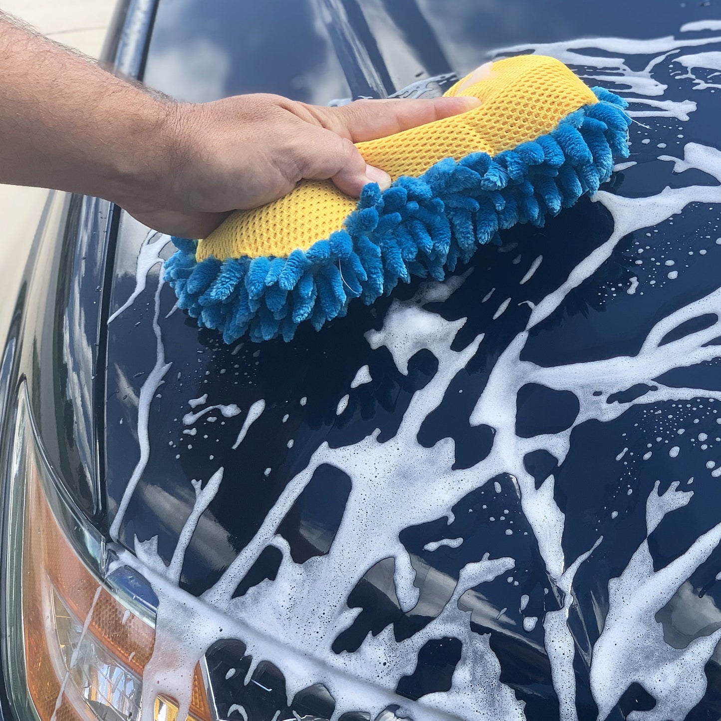 Classic Auto Drive Car Wash Microfiber Sponge, Chenille Pile & Scrubber Back, Blue, 1 piece