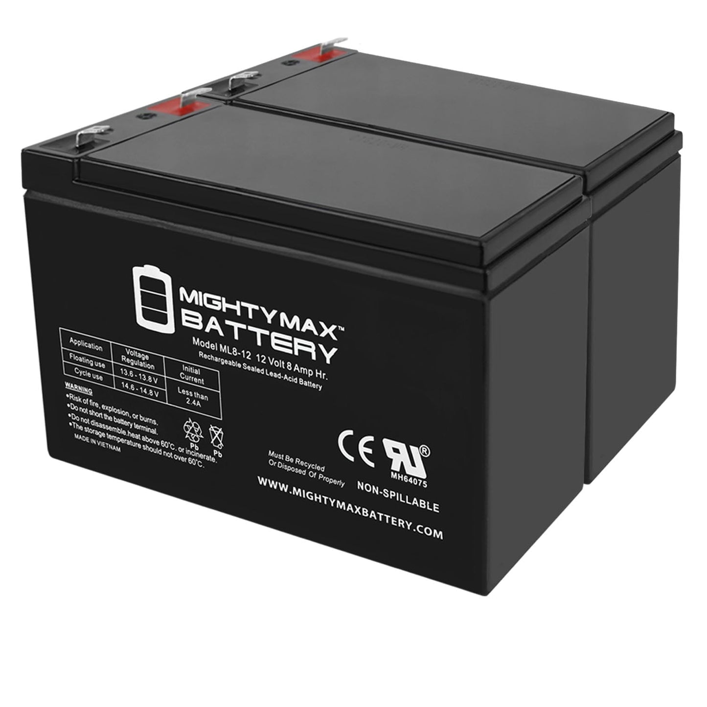 Classic 12V 8Ah Battery for Razor MX350, MX400 Electric Dirt Bike - 2 Pack