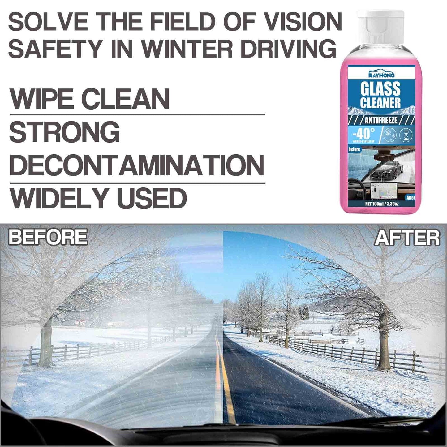 Versatile Thsue Car Antifreeze Glass Water: Fast Snow Melting, Clear Vision, Lubricating Brush(100ml)