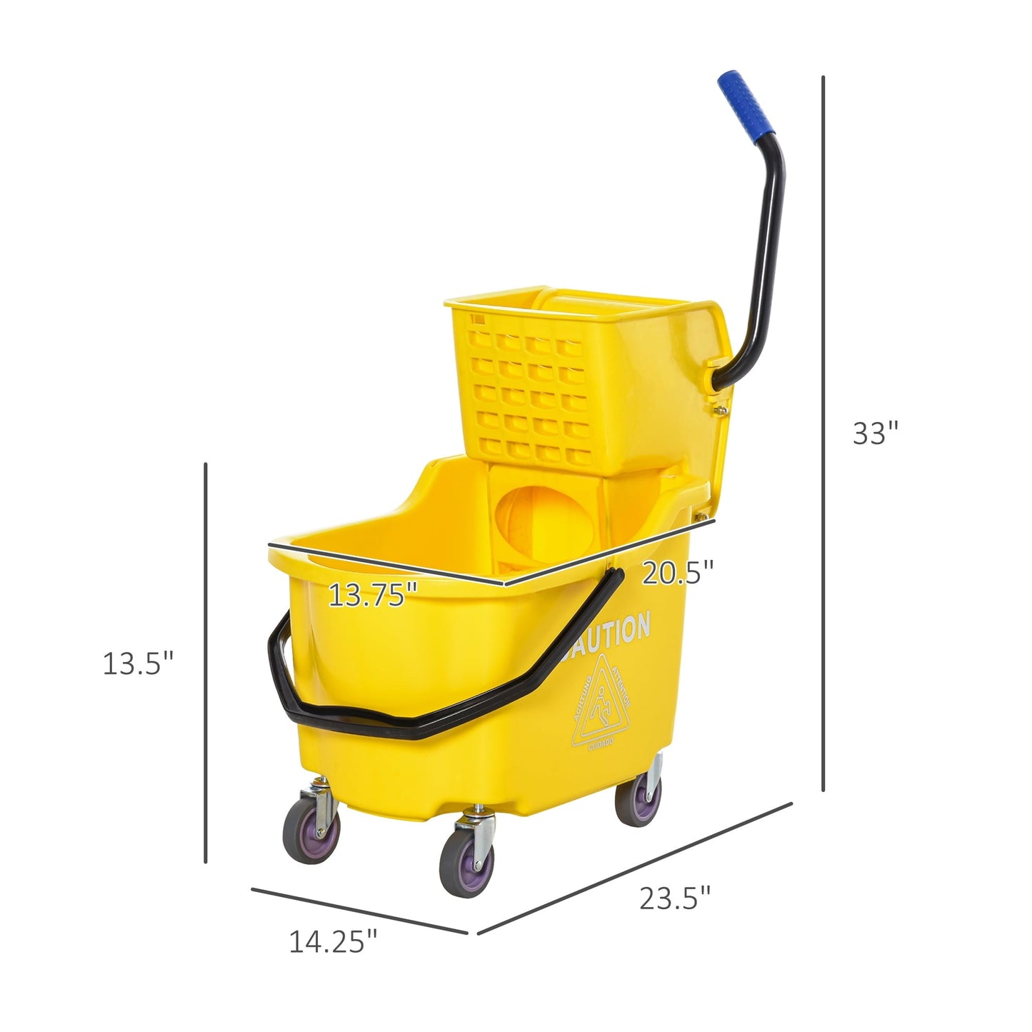 Versatile HOMCOM Residential Mop Bucket with Side Press Wringer and Wheels, Yellow