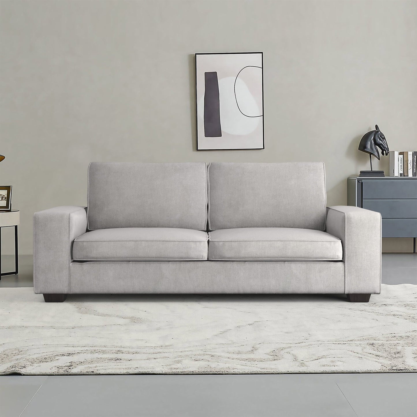 Versatile INGALIK 88.58" Modern Loveseat Sofa for Living Room, Chenille Sofa and Couch with Square Armrests, Removable Sofa Cushions and Detachable Sofa Cover, Easy to Install, 3 Seater, Light Grey