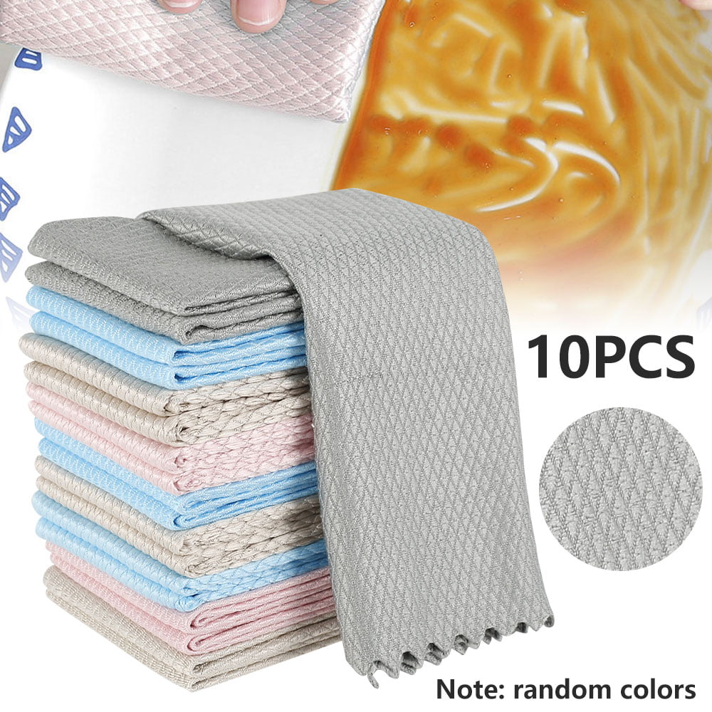 Classic MLfire 10PCS Microfibre Cleaning Cloths Reusable Streak Free Kitchen Rags Cleaning Rag Lint Fish Scale Cloth Rags for Car Window Household Cleaning Rag No Traces Faded Absorbent Kitchen Rags