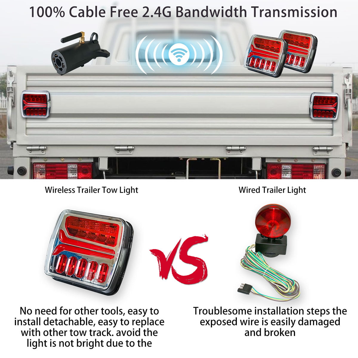 Versatile Wireless Magnetic Tow Light Kit, Rechargeable Battery Tow Trailer Lights Kit for Trailers, Trucks, Campers,and Boats